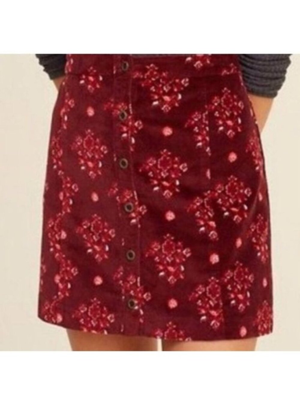 Hollister Juniors Size 1 Burgundy Floral Velvet Button Up Casual Mini Skirt